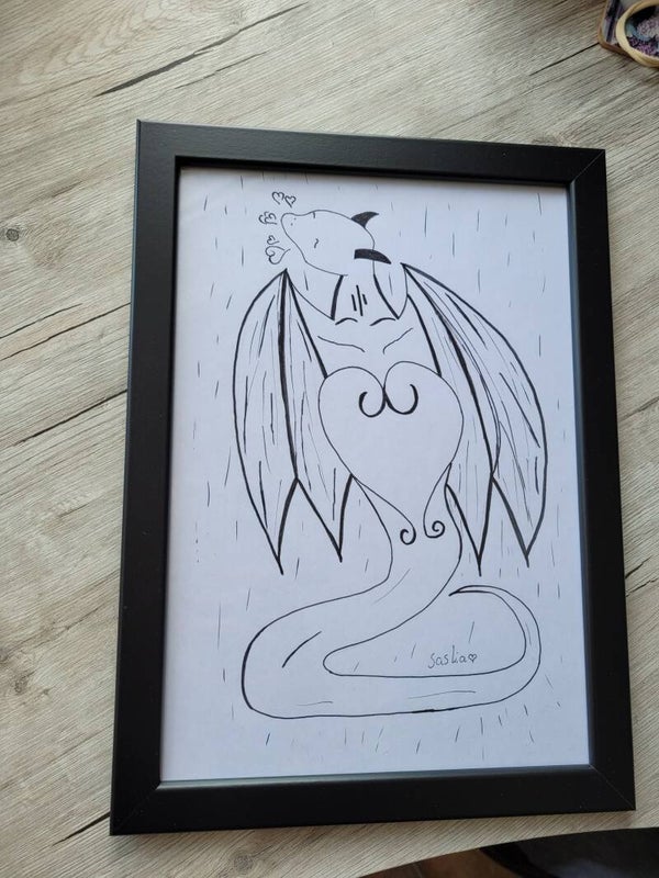 Ingelijste tekening Draak