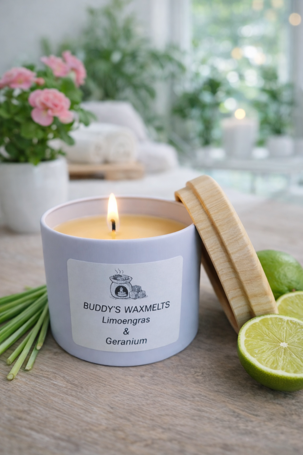 Geurkaars Limoengras & Geranium (wit)