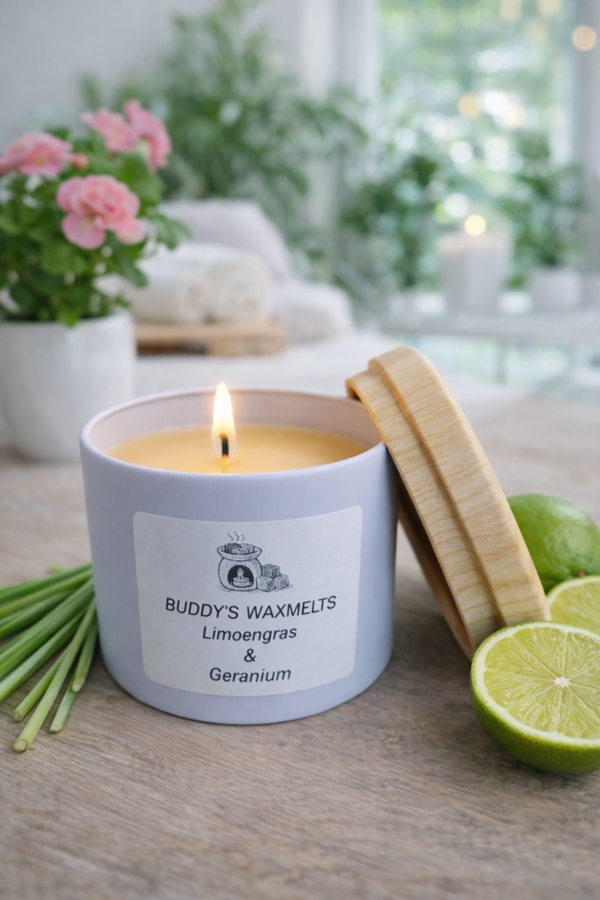 Geurkaars Limoengras & Geranium (wit)