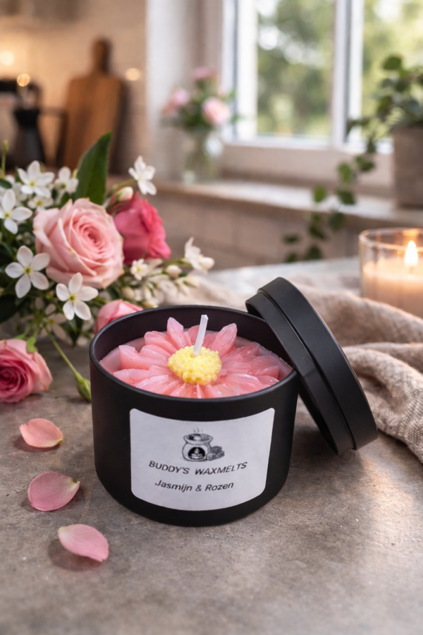 Geurkaars Jasmijn & Rozen (zwart)