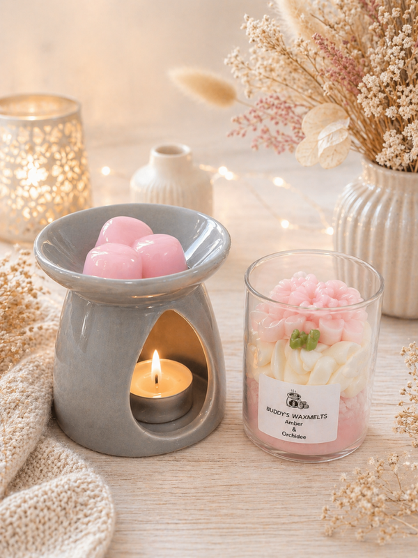 Cadeauset luxe met geurkaars in glas ( Amber-Orchidee)