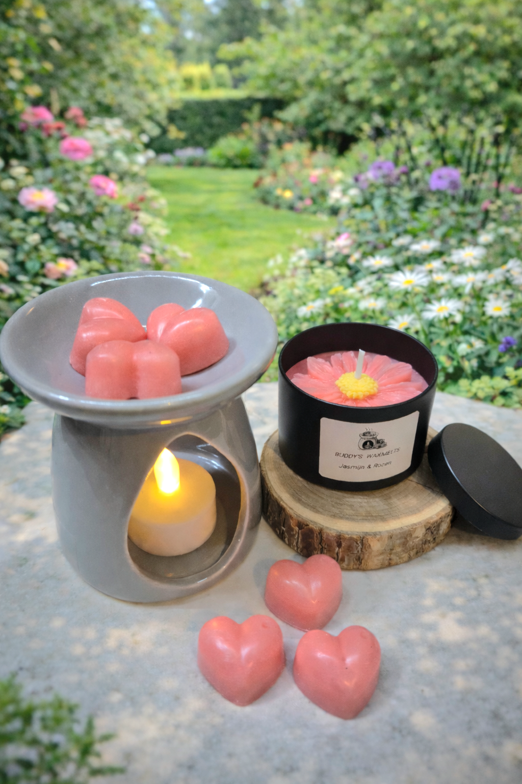 Cadeauset Jasmijn & Rozen met 8 grote waxmelts hartjes