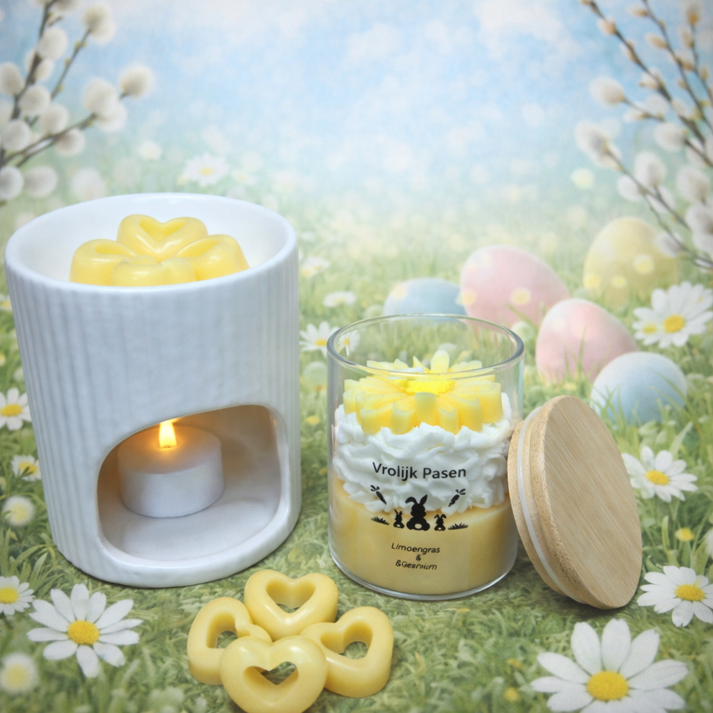 Cadeauset luxe met geurkaars in glas ( Limoengras & Geranium )