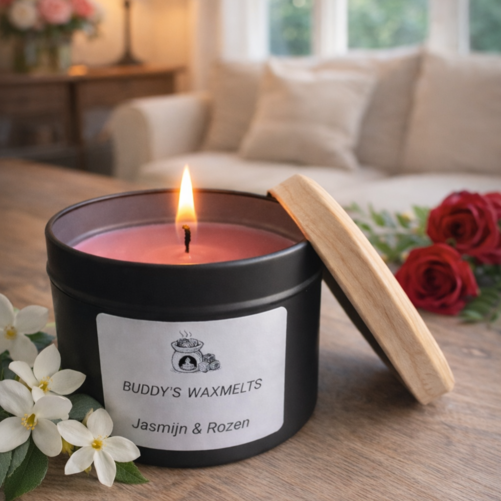 Geurkaars Jasmijn & Rozen (hout)