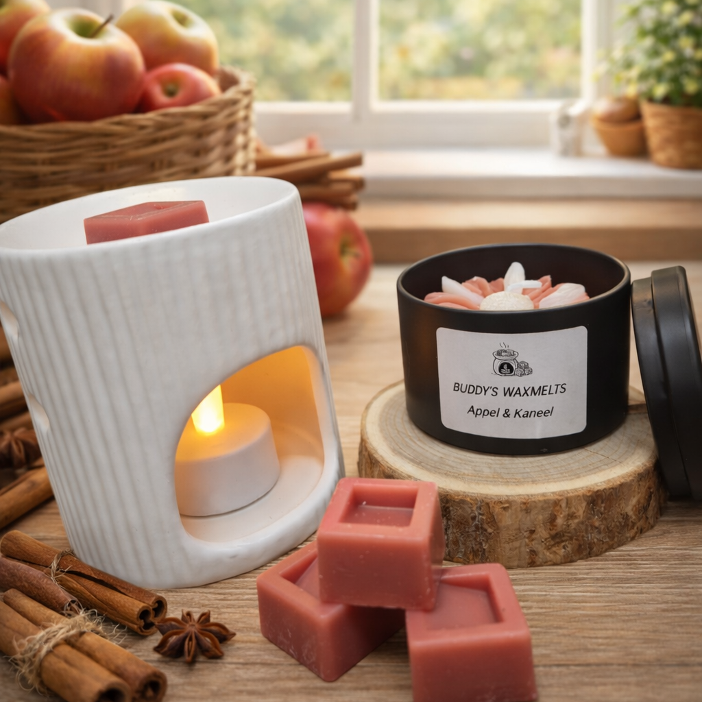 Cadeauset Appel & Kaneel met 6 waxmelts blokken (zwart)