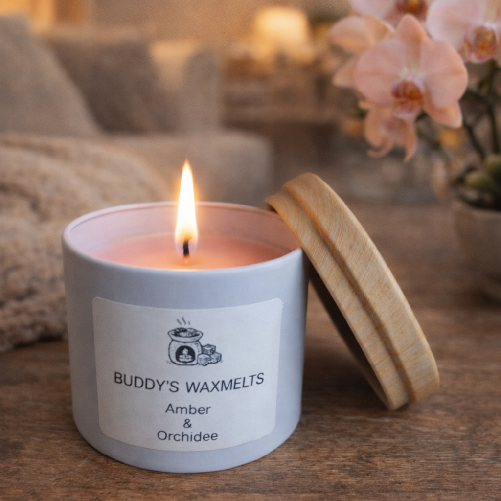 Geurkaars Amber & Orchidee ( wit )