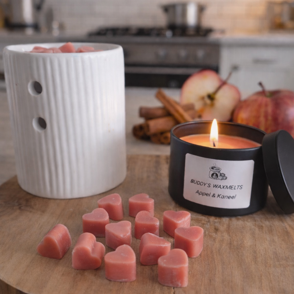 Cadeauset Appel & Kaneel met 30 mini waxmelts hartjes (zwart)