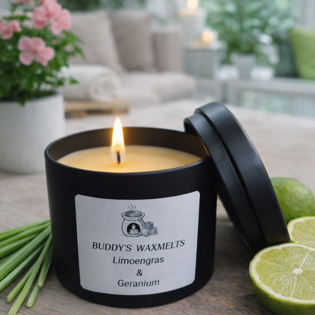 Geurkaars Limoengras & Geranium (zwart)