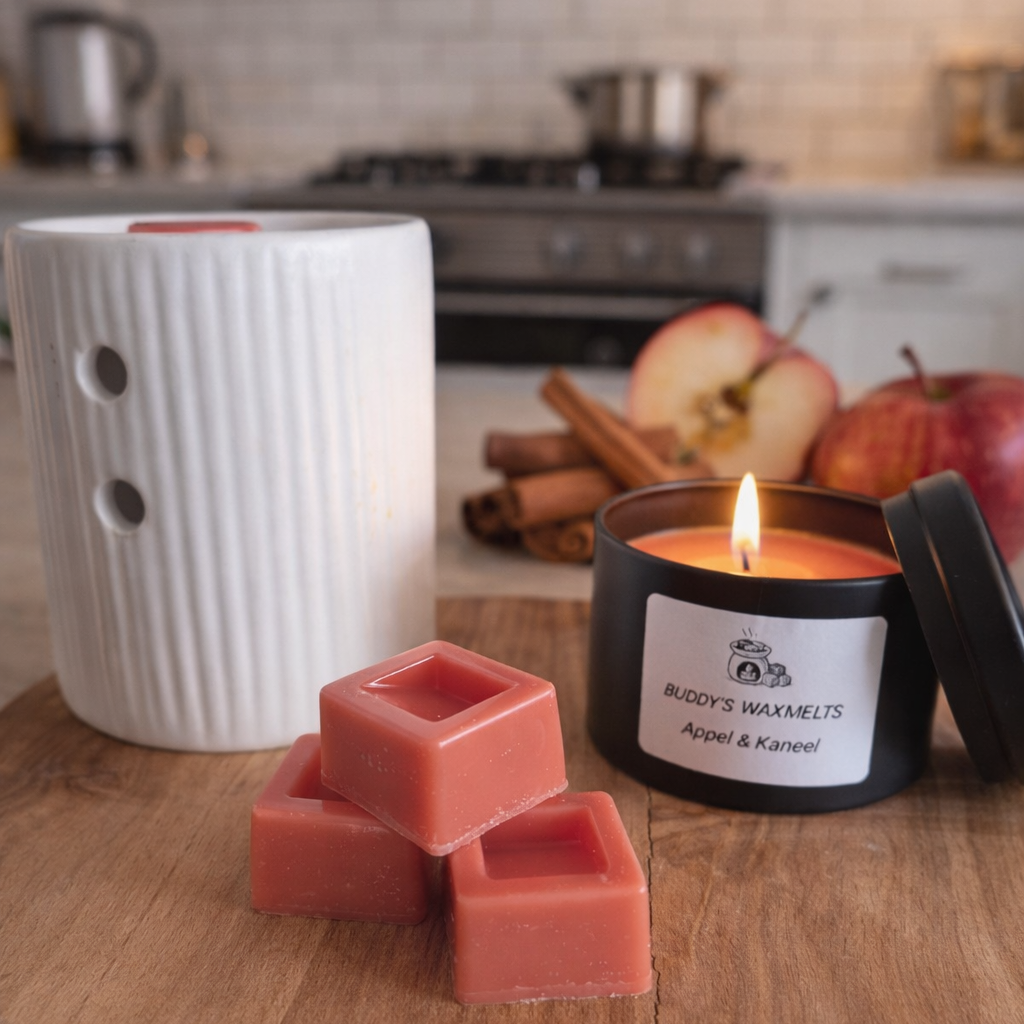 Cadeauset Appel & Kaneel met 4 waxmelts blokken (zwart)