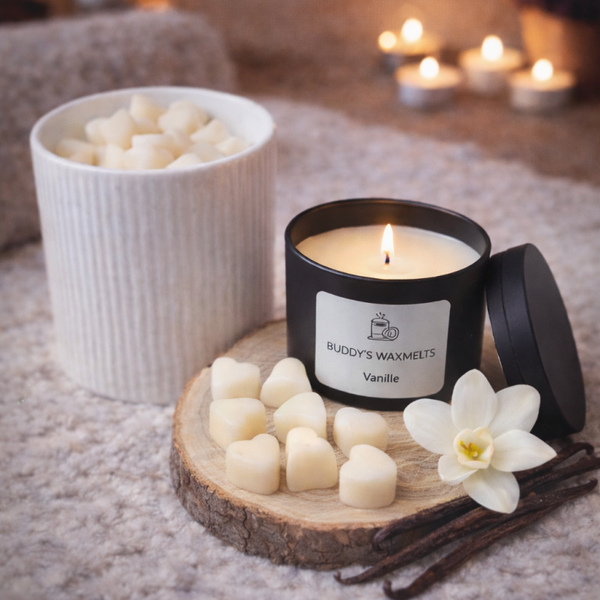 Cadeauset  Vanille met 30 mini waxmelts hartjes (zwart)