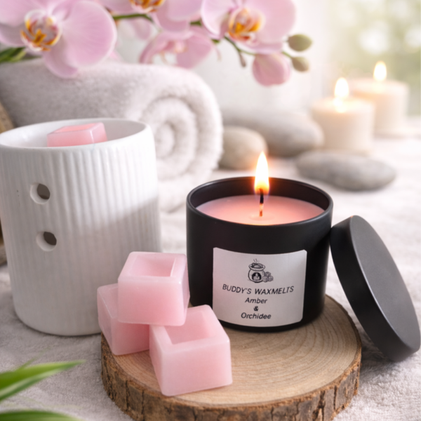 Cadeauset luxe Amber - Orchidee met 4 waxmelts blokken (zwart)