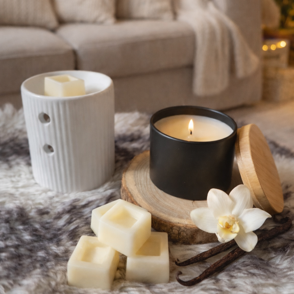 Cadeauset luxe Vanille met 4 waxmelts blokken  (hout)