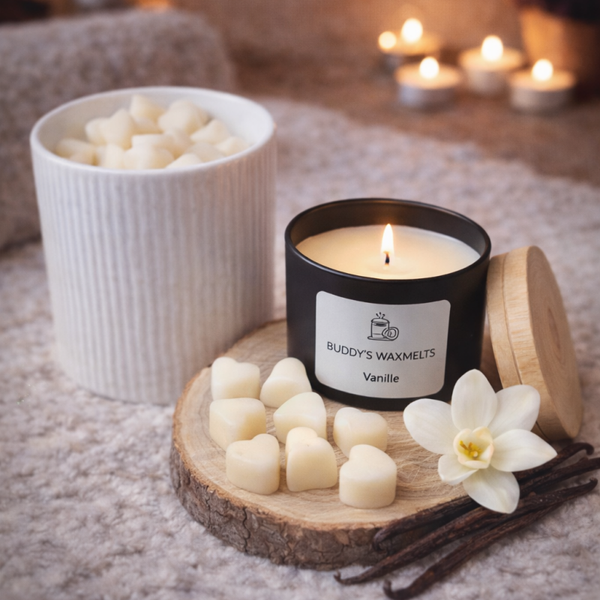 Cadeauset  Vanille met 30 waxmelts mini hartjes (hout)