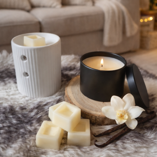 Cadeauset luxe vanille met 4 waxmelts blokken (zwart)