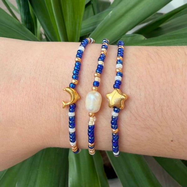 Armbandje kobaltblauw/goud