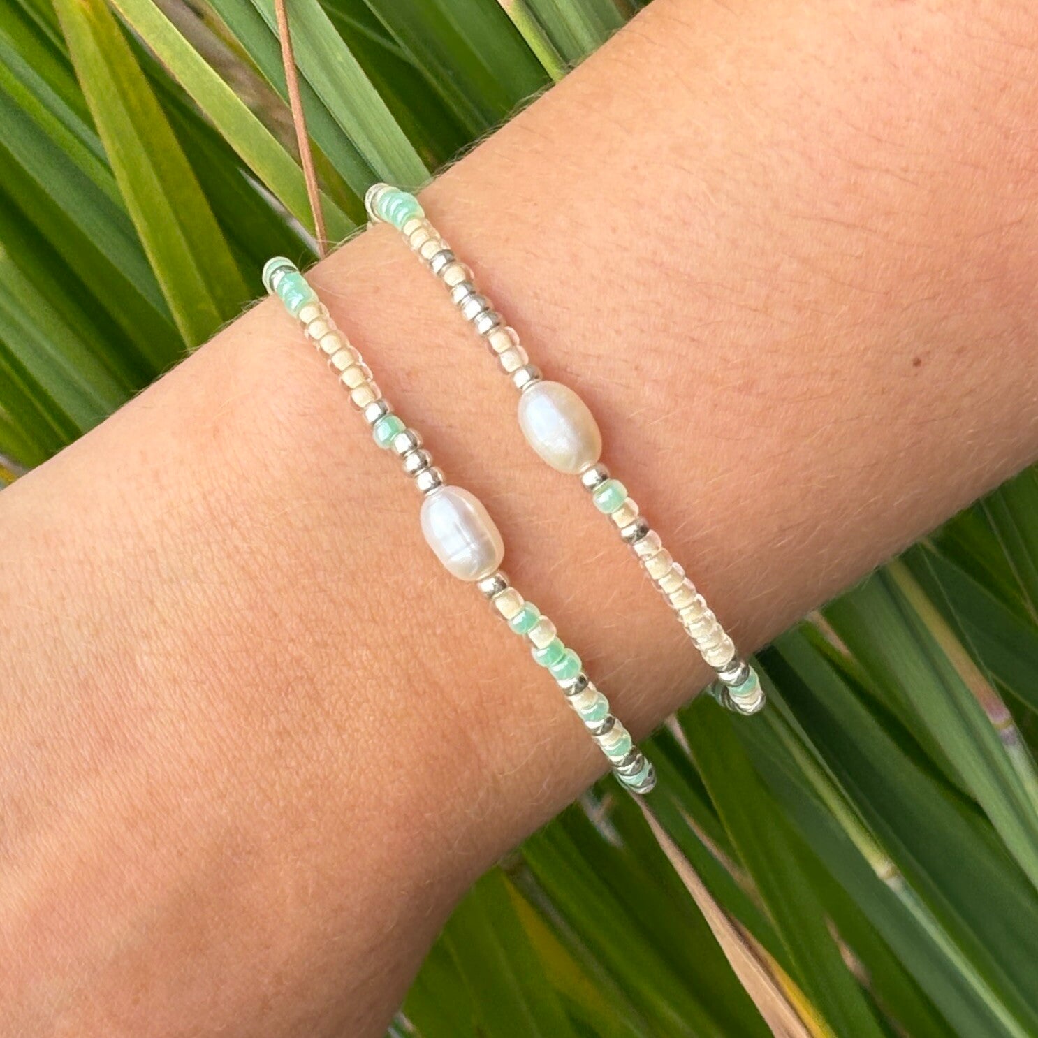 Armbandje muntgroen/zilver