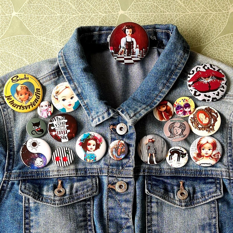 buttons pins decoratie fanbuttons spelden broches jaren 80 80s spijkerjasje @missnienox