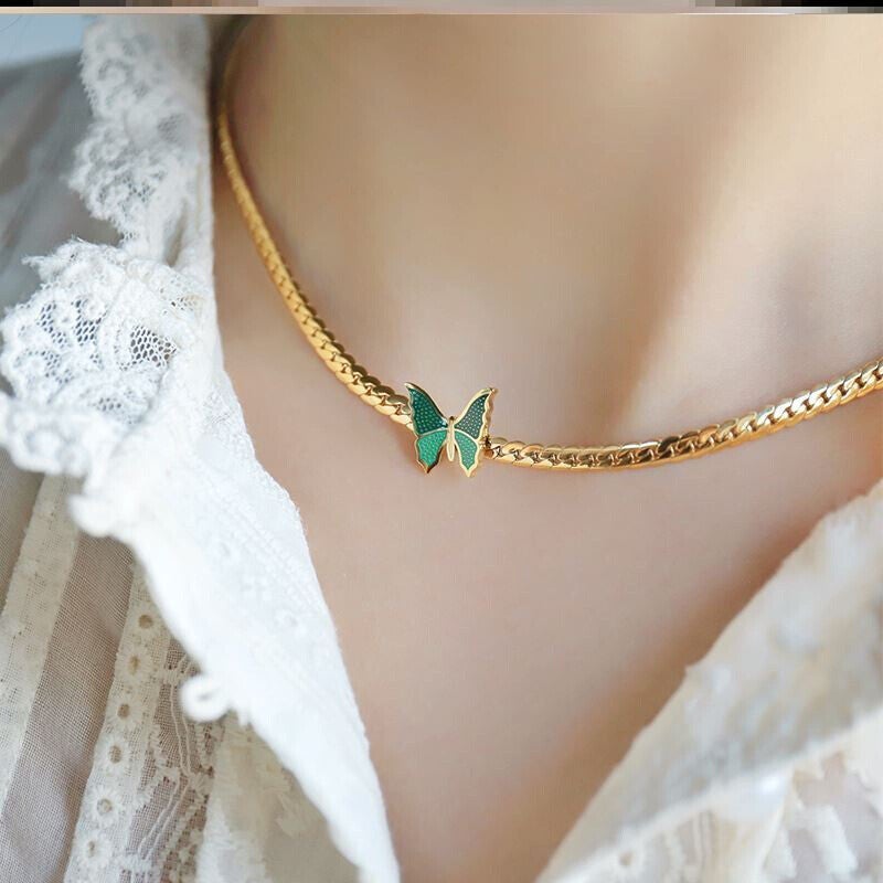 Ketting goud met vlinder groen