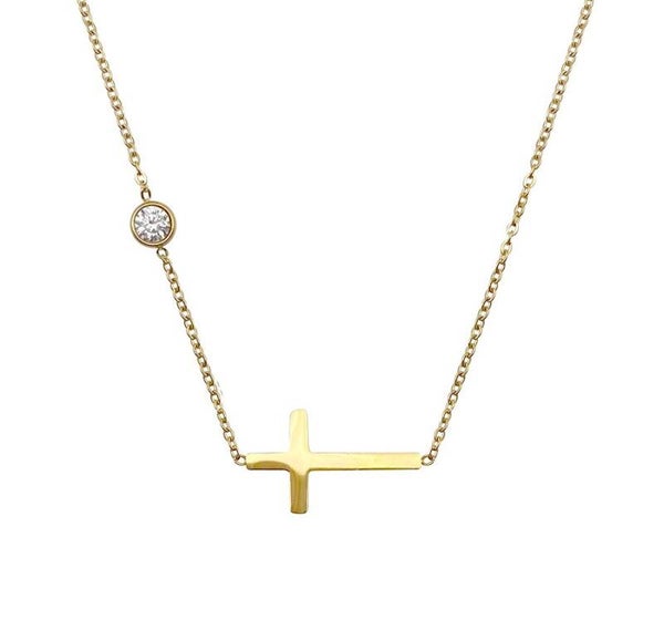 Ketting goud met kruisje en steentjes