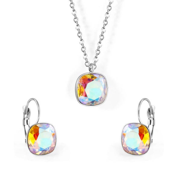 Regenboog Kristal Set – Ketting & Oorbellen – Zilver & Roestvrij Staal