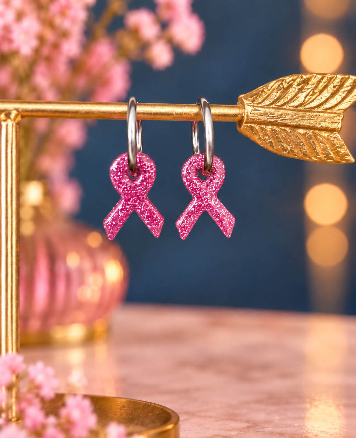 Boucles d’oreilles Octobre rose argentées