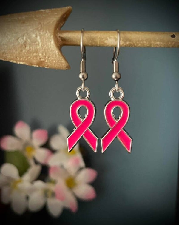 Boucles d’oreilles Octobre rose argentées