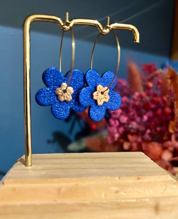 Créoles fleur en cuir