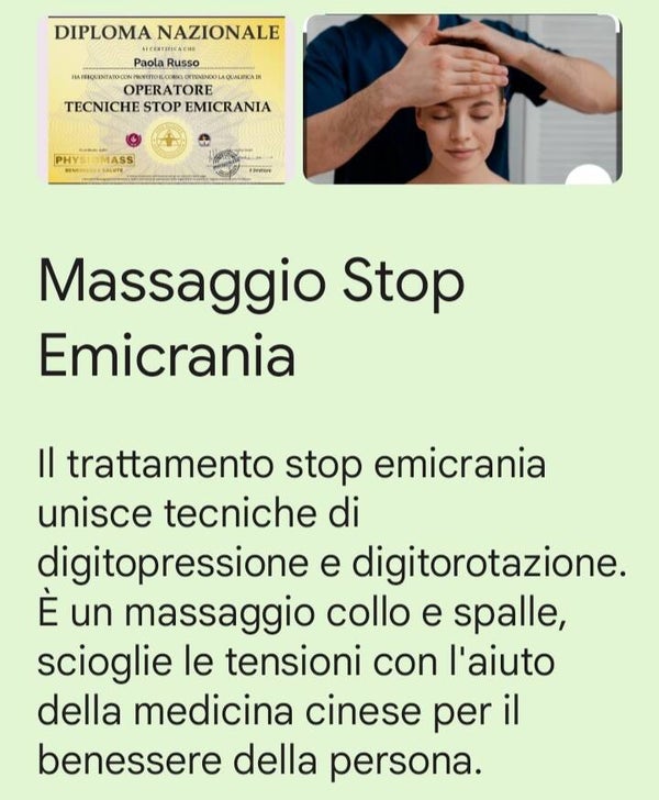 PACCHETTO 10 TRATTAMENTI STOP EMICRANIA 45 MIN.