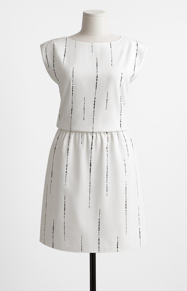 Weißes Sommerkleid mit grafischem Muster