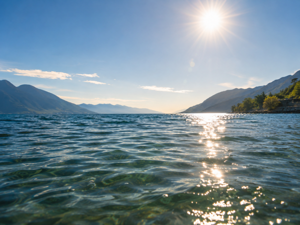 Sommerlicher See mit Sonnenreflexen