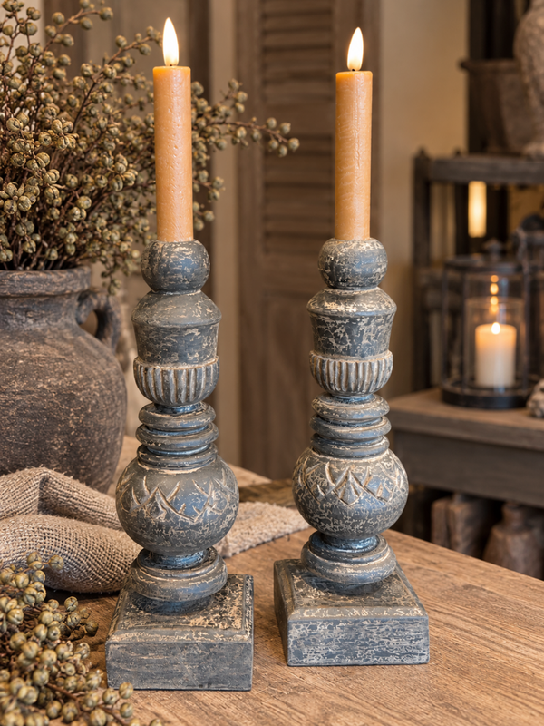 Stoere houten kandelaar – grijs/bruin