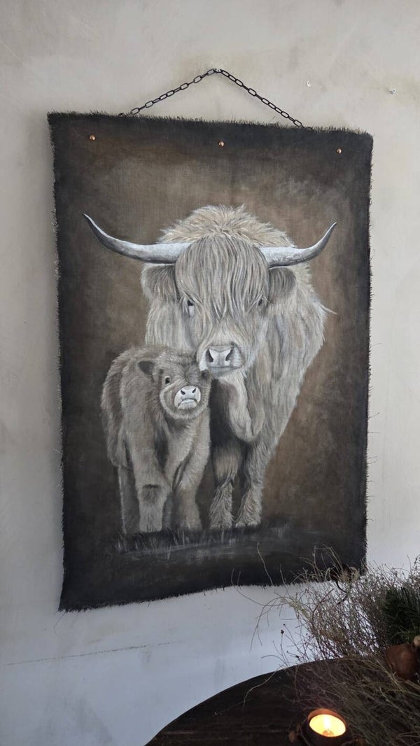 Handgeschilderd wanddoek hooglanders van San7