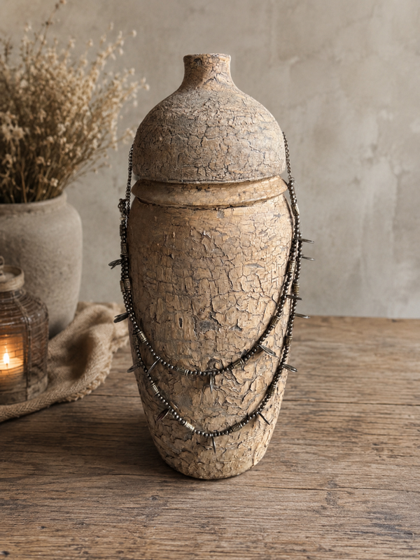 Houten kruik craquelé incl. gratis kruik-ketting