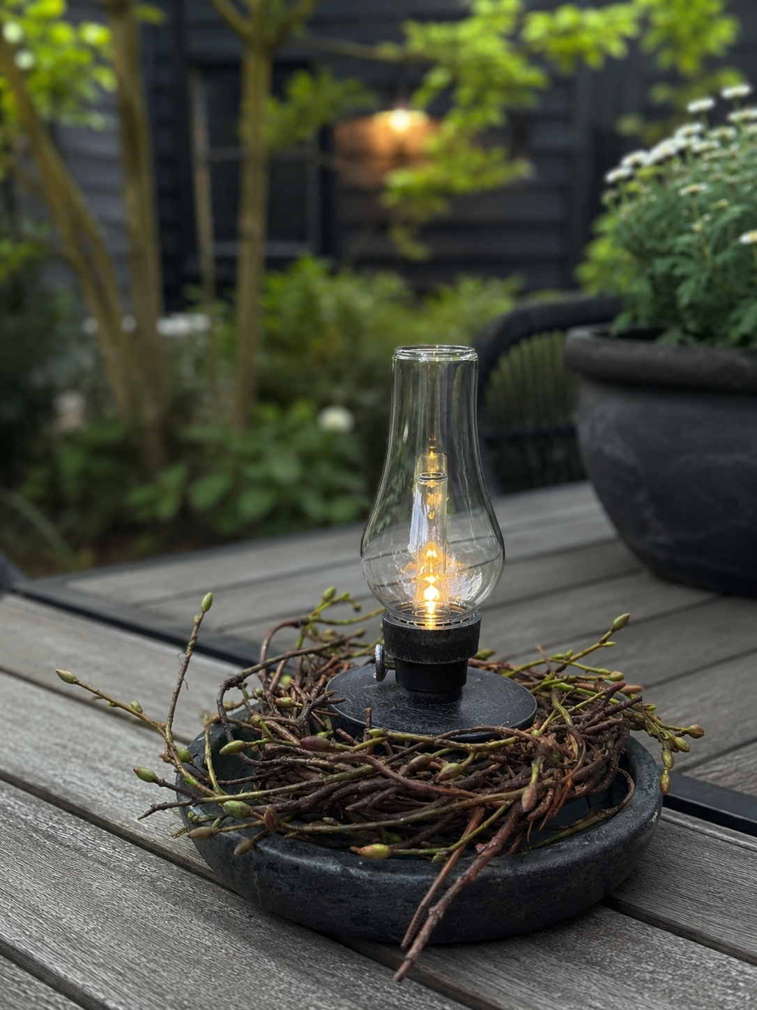 Sfeerset met solar Buitenlampje en Magnolia Krans