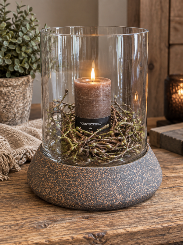 Windlicht met metalen voet – Ø30 x H30 cm