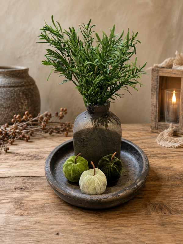 Sfeerset met vaasje en velvet appeltjes groen