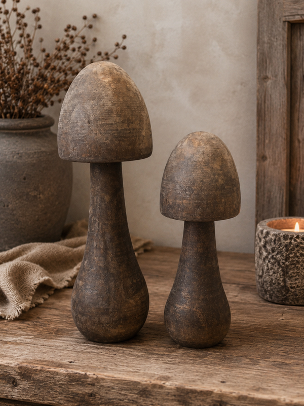Set van 2 houten paddenstoelen
