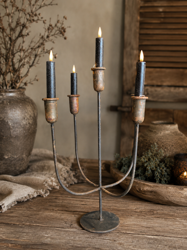 Metalen kandelaar 5-arm – roest/oud metaal