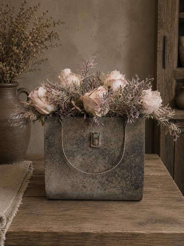 Metalen tas met rozen & eucalyptus
