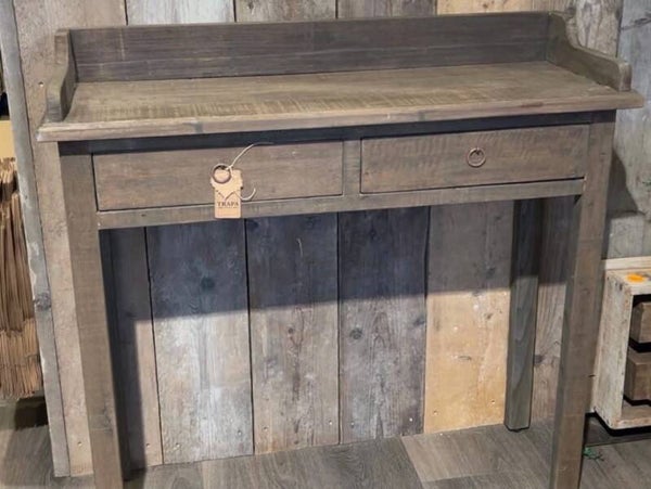 Driftwood wandtafel / sidetable met 2 laden