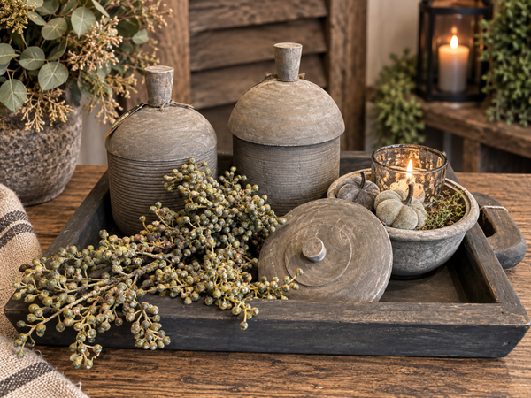 Compleet opgemaakte houten tray