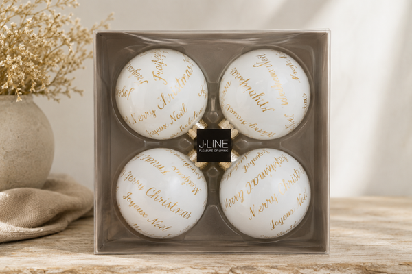 J-Line kerstballen wit/goud – set van 4