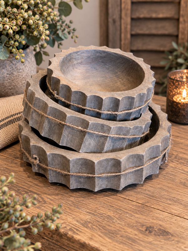 Houten schalen met ribbelrand – 3 maten