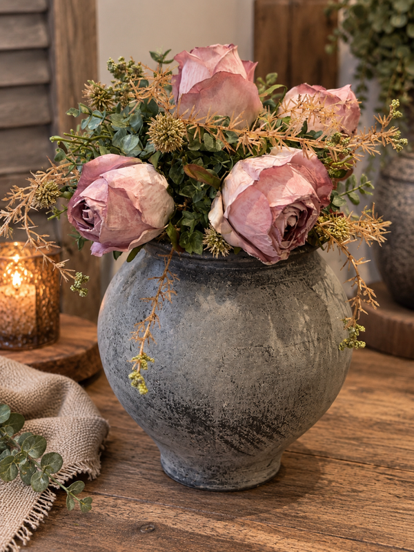 Aardewerk pot met rozen