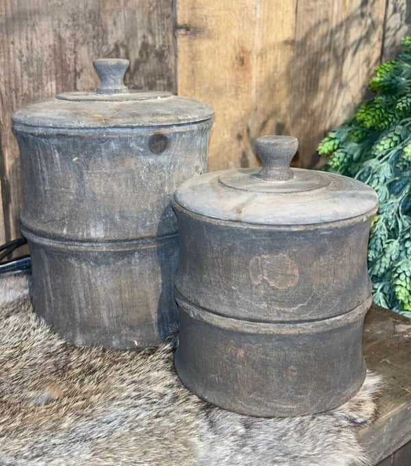 Houten Pot met Deksel Grijs