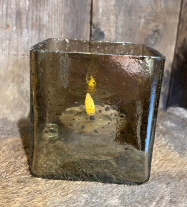 Glazen waxinelichthouder – bruin / smoke