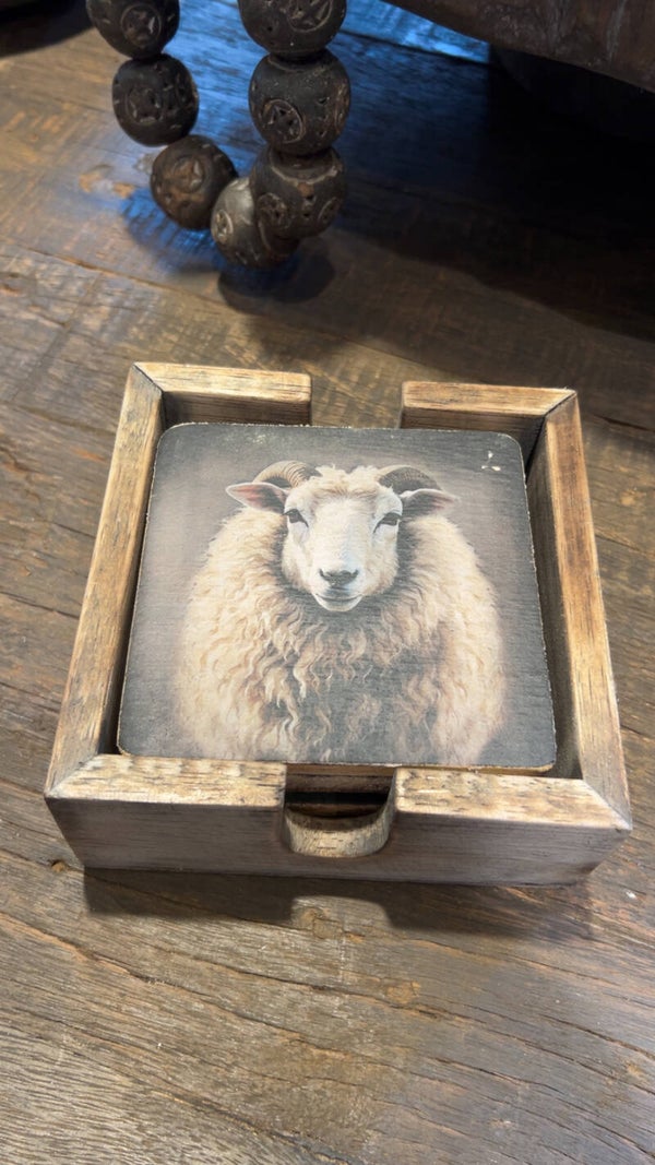 Onderzetters in houten houder – set van 5