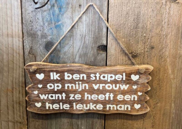 Houten tekstbord “ Stapel vrouw”