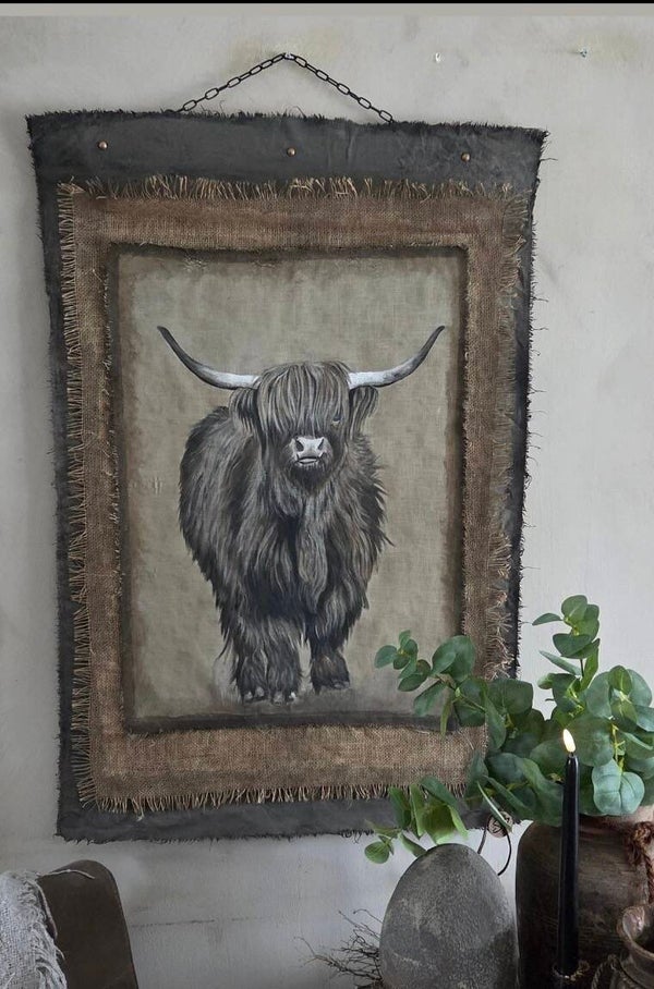 Handgemaakt kalkdoek met Highlander – 70 x 100 cm