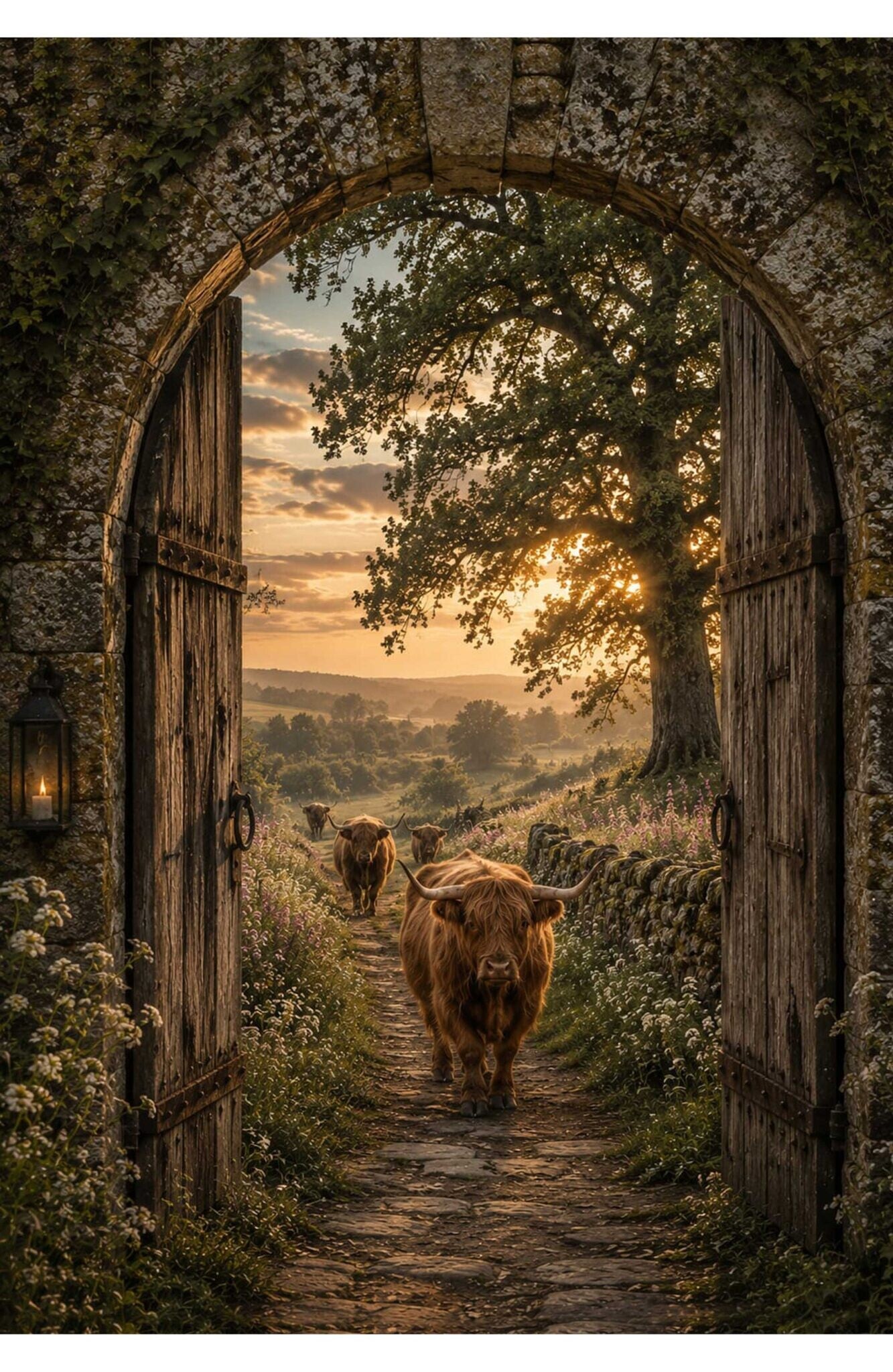 Tuinposter / Wanddoek met Latjes hooglander poort